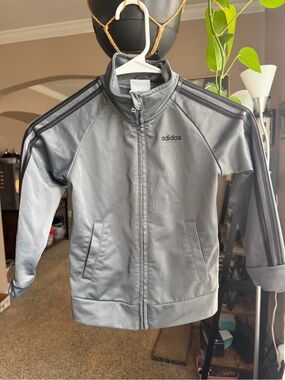 adidas Kids Gray Full-Zip Track Jacket with Three Stripes